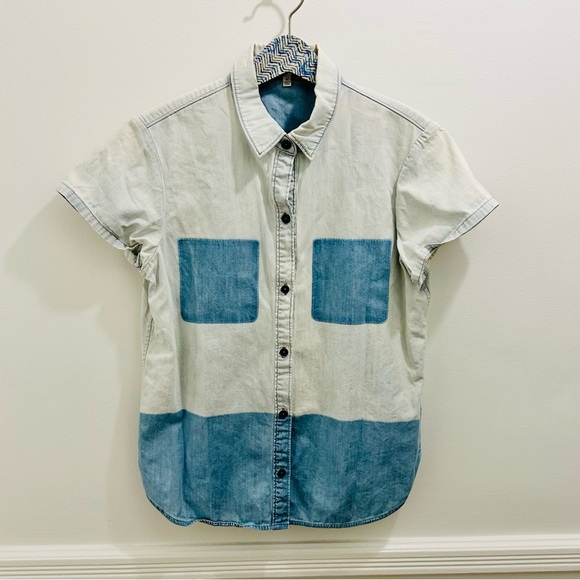 Paige Amelia Chambray Shirt Medium denim blue top button down - Picture 2 of 14